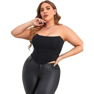 Plus Size Strapless Lace Up Corset Top Women Shapewear Tube Black